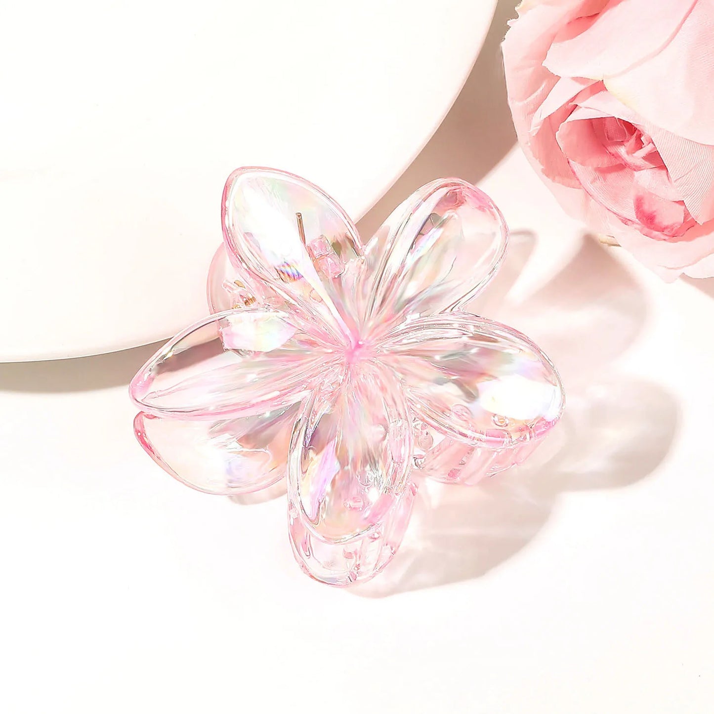 Transparent Pearlescent Flower Claw Clip