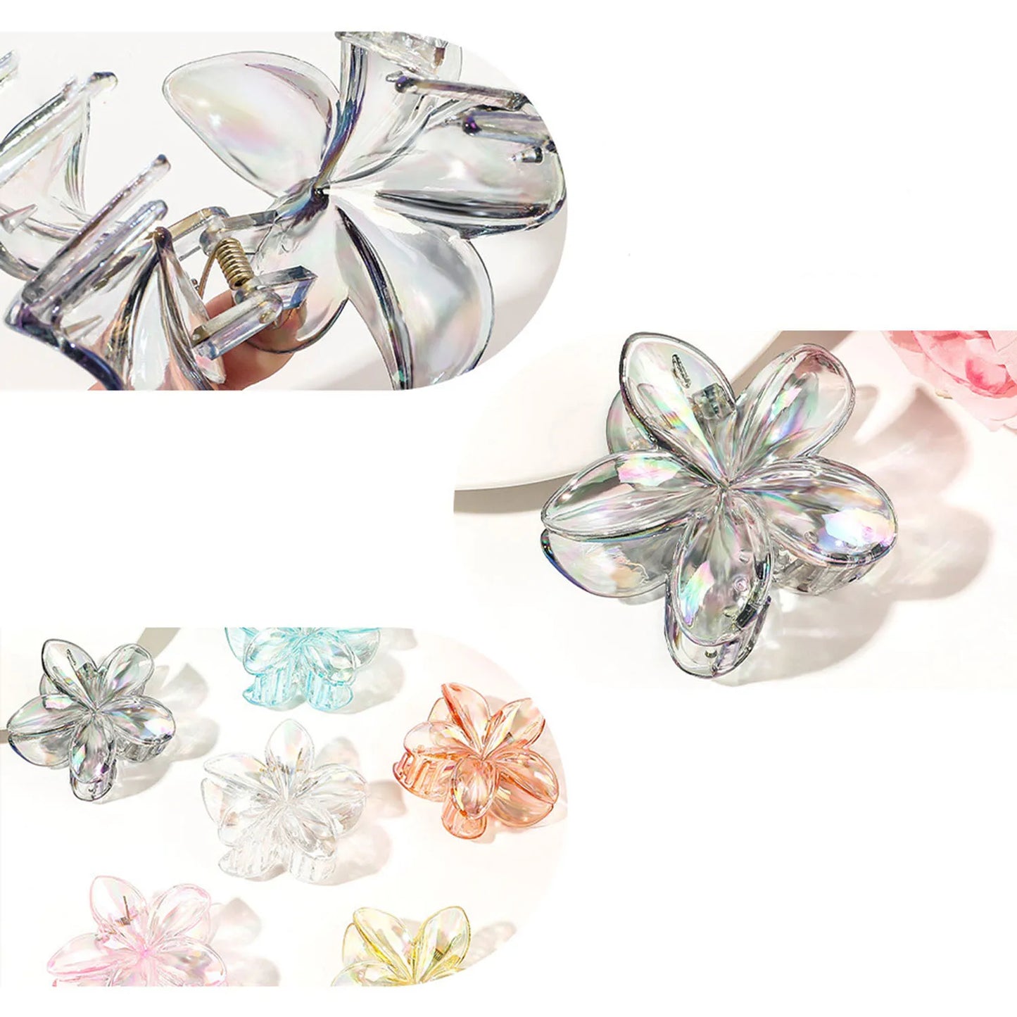 Transparent Pearlescent Flower Claw Clip