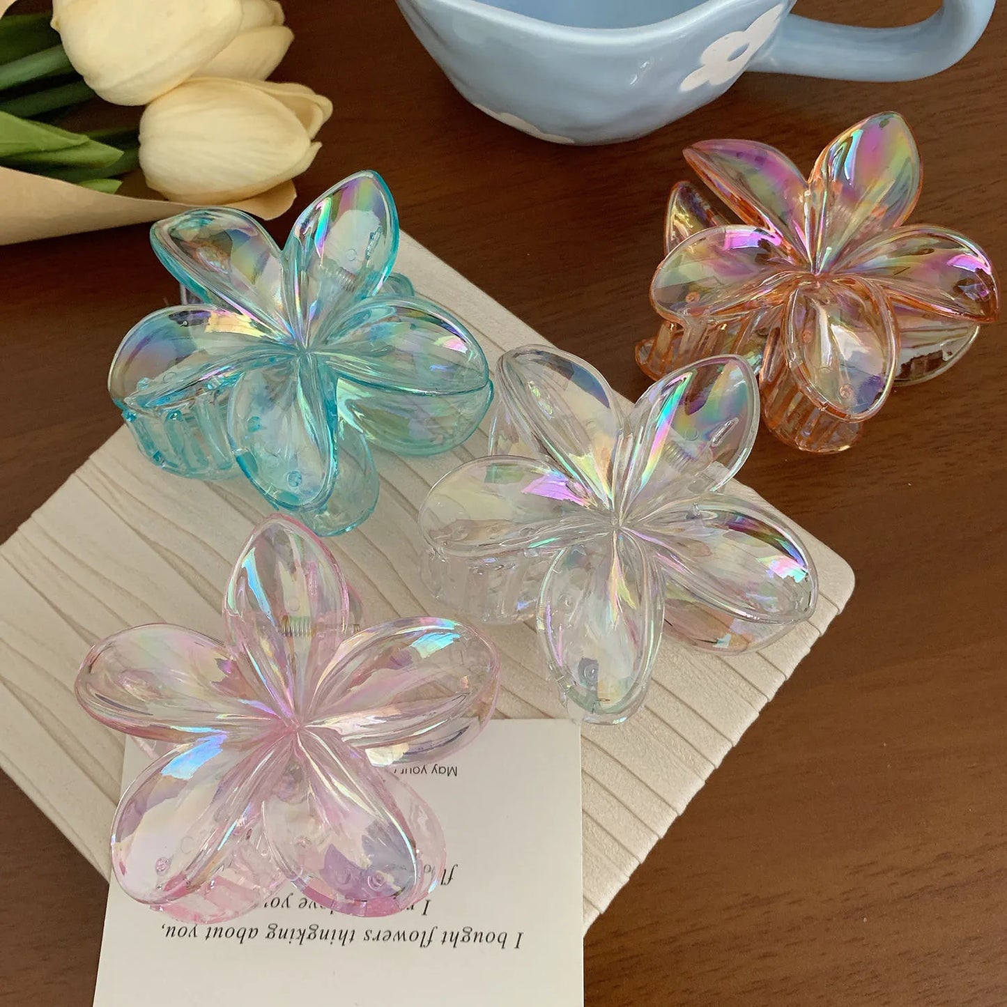 Transparent Pearlescent Flower Claw Clip